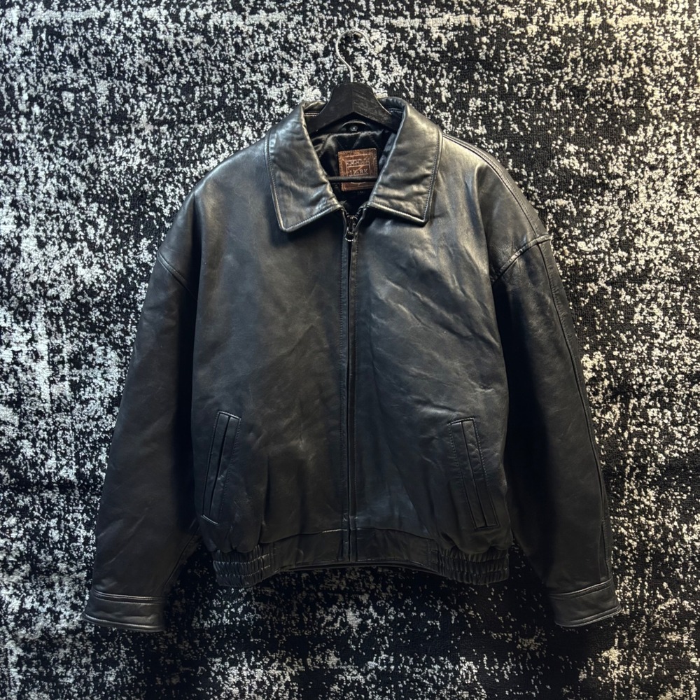 J. Park Collection Mens Black Genuine Lamb Leather Bomber Jacket Size Large